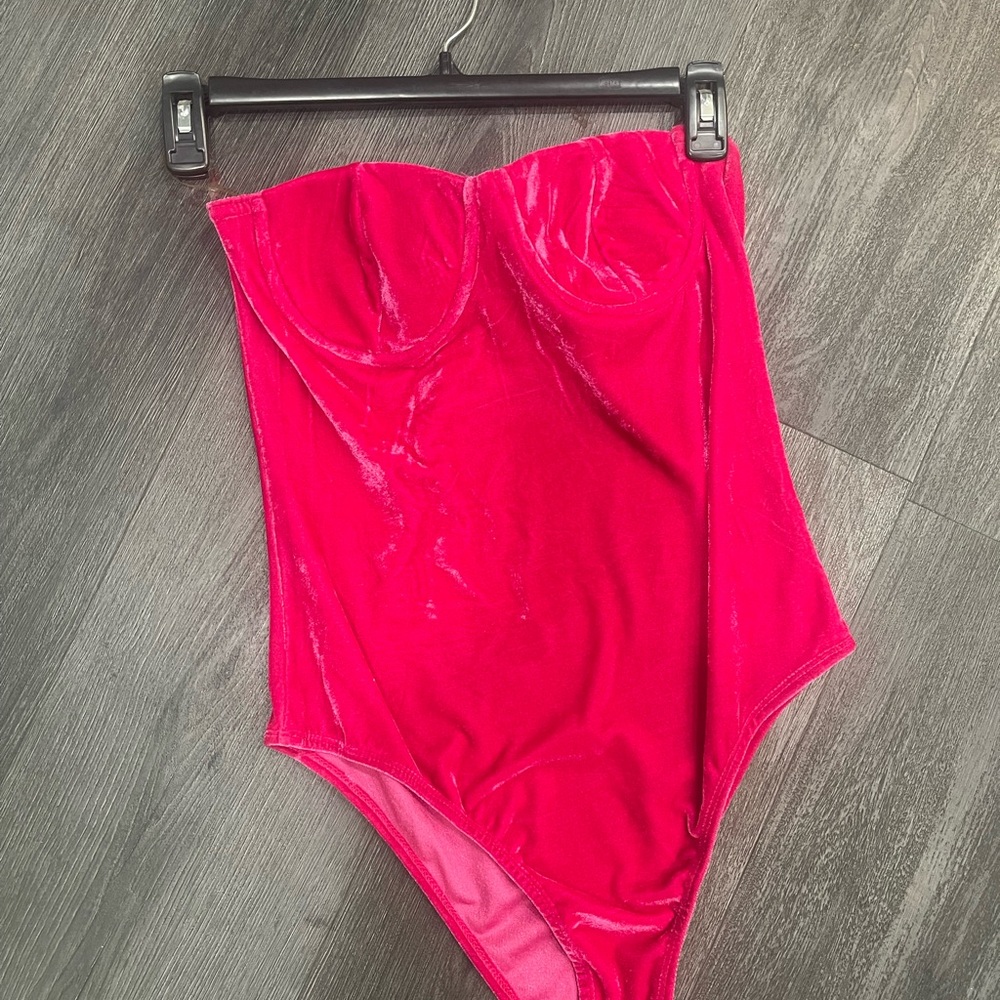 Hot pink velour bustier Bodysuit